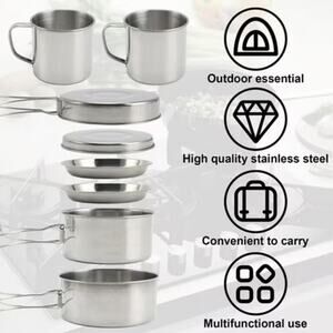 8-Piece Stainless Steel Camping Cookware Set – Lightweight & Compact Pots Pans